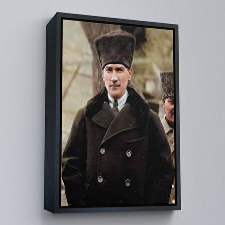 Altın Çerçeveli Atatürk Portre Tablosu Mustafa Kemal Atatürk Dikdörtgen Dekoratif Kanvas Tablo