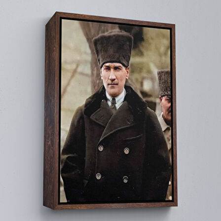 Altın Çerçeveli Atatürk Portre Tablosu Mustafa Kemal Atatürk Dikdörtgen Dekoratif Kanvas Tablo