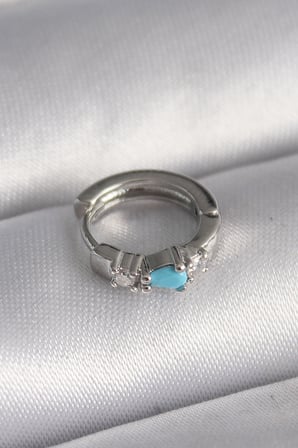 316L Çelik Gümüş Renk Zirkon Taşlı Mavi Boncuk Detay Tragus Piercing 5886