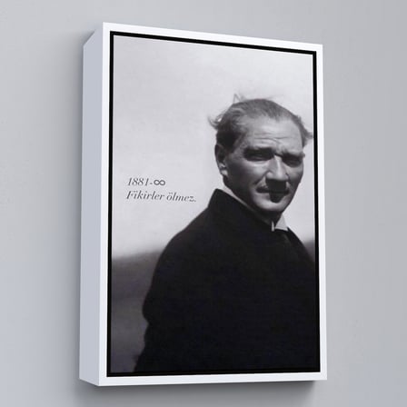 Kahverengi Çerçeveli Atatürk Portre Tablosu Mustafa Kemal Atatürk Dikdörtgen Dekoratif Kanvas Tablo