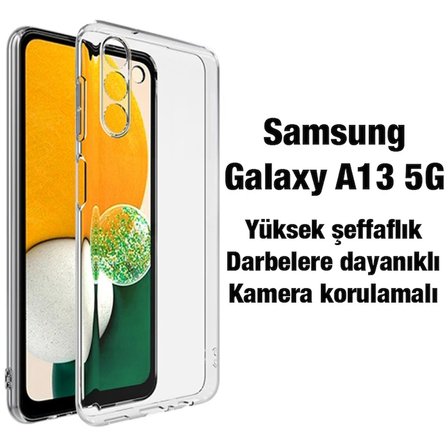 Ally SM Galaxy A13 5G Kılıf Kamera Korumalı Ultra İnce Şeffaf Silikon-(5775)