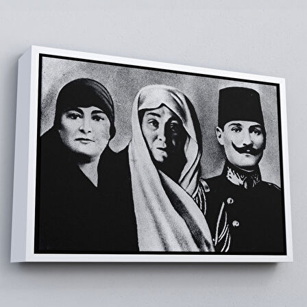 Beyaz Çerçeveli Atatürk Portre Tablosu Mustafa Kemal Atatürk Dikdörtgen Dekoratif Kanvas Tablo