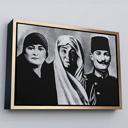 Kahverengi Çerçeveli Atatürk Portre Tablosu Mustafa Kemal Atatürk Dikdörtgen Dekoratif Kanvas Tablo