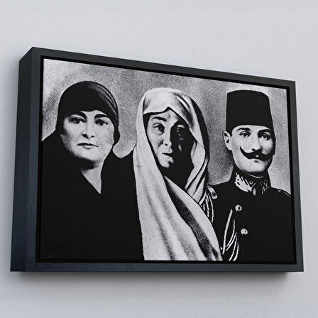 Kahverengi Çerçeveli Atatürk Portre Tablosu Mustafa Kemal Atatürk Dikdörtgen Dekoratif Kanvas Tablo