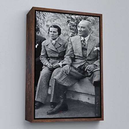 Beyaz Çerçeveli Atatürk Portre Tablosu Mustafa Kemal Atatürk Dikdörtgen Dekoratif Kanvas Tablo