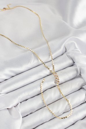 Pirinç Zirkon Taşlı Ezme Zincirli Model Gold Renk Y Kolye 5886