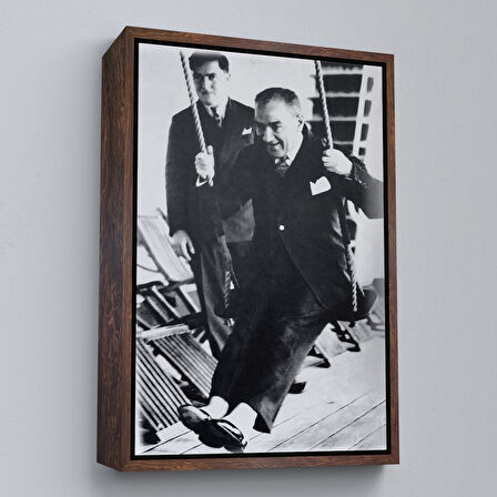 Beyaz Çerçeveli Atatürk Portre Tablosu Mustafa Kemal Atatürk Dikdörtgen Dekoratif Kanvas Tablo