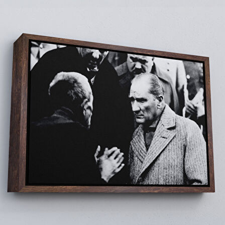 Altın Çerçeveli Atatürk Portre Tablosu Mustafa Kemal Atatürk Dikdörtgen Dekoratif Kanvas Tablo