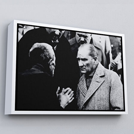 Siyah Çerçeveli Atatürk Portre Tablosu Mustafa Kemal Atatürk Dikdörtgen Dekoratif Kanvas Tablo