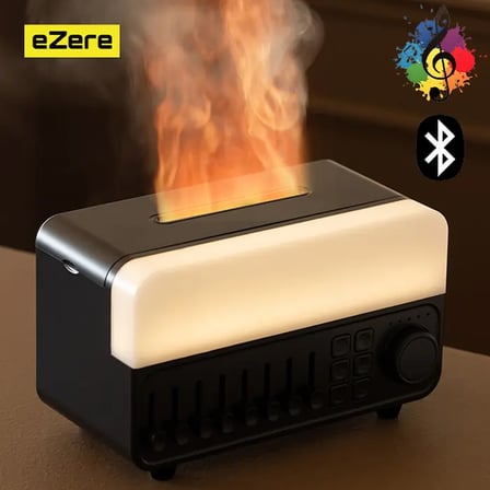 Ezere A14 Bluetooth Hoparlörlü Alev Efektli 8 Sesli Renkli Alev Görünümlü Aromaterapi Difüzörü Ultra