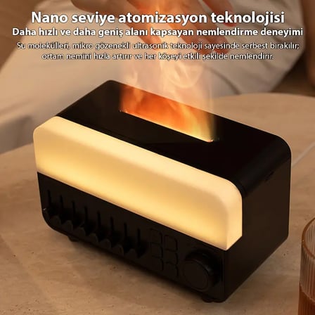 Ezere A14 Bluetooth Hoparlörlü Alev Efektli 8 Sesli Renkli Alev Görünümlü Aromaterapi Difüzörü Ultra