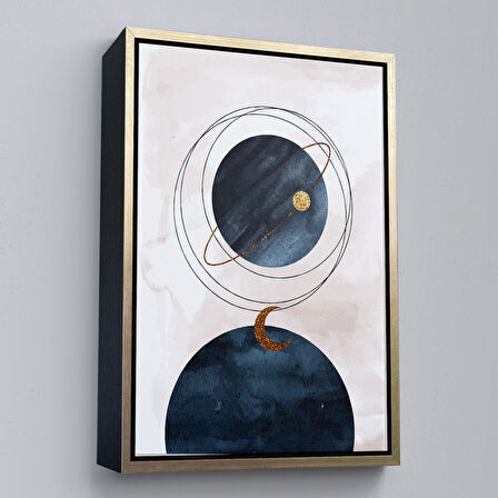 Altın Çerçeveli Dairesel Suluboya Soyut Tablo