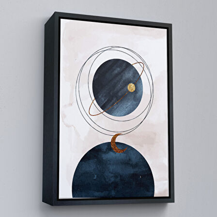 Altın Çerçeveli Dairesel Suluboya Soyut Tablo