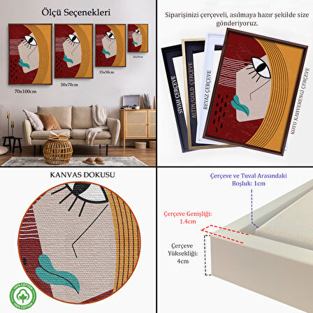 Kahverengi Çerçeveli Soyut Kadın Yüzü Tablosu