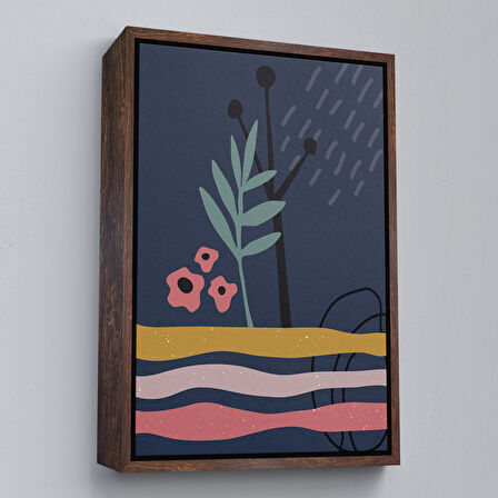 Kahverengi Çerçeveli Soyut Yaprak Tablosu