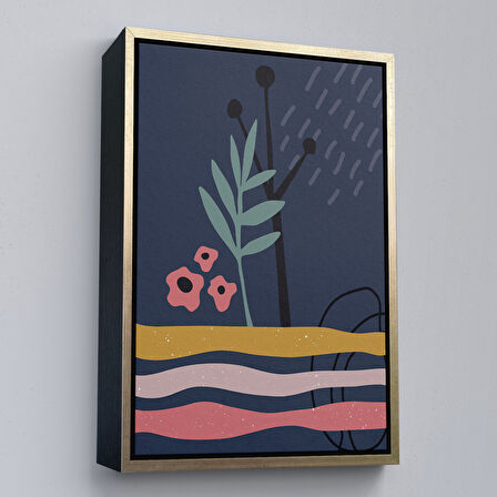 Kahverengi Çerçeveli Soyut Yaprak Tablosu