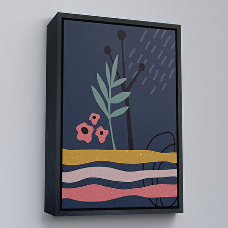 Kahverengi Çerçeveli Soyut Yaprak Tablosu