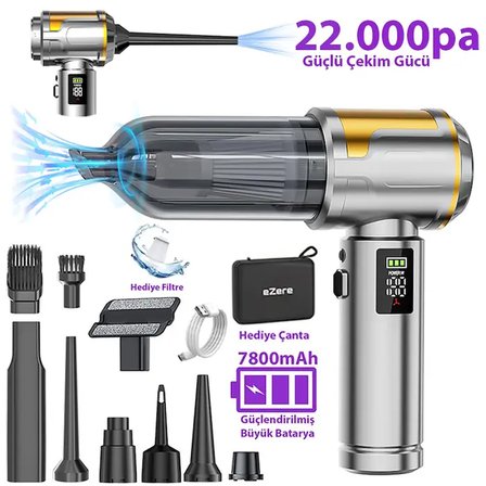 EZERE Nanovac 22000pa Güçlü Portatif Vakumlu Kablosuz Üflemeli Mini Araç Süpürgesi-(5775)