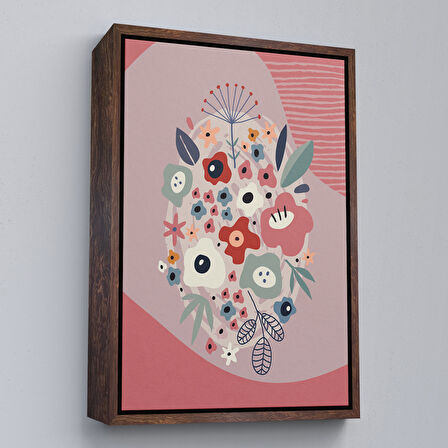 Kahverengi Çerçeveli Soyut Renkli Çiçekler Tablosu