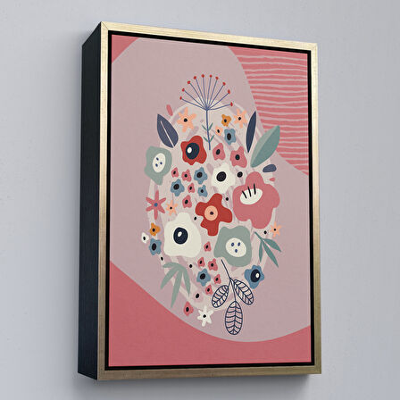 Kahverengi Çerçeveli Soyut Renkli Çiçekler Tablosu