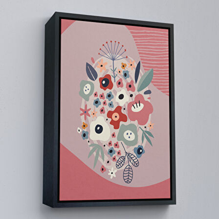 Kahverengi Çerçeveli Soyut Renkli Çiçekler Tablosu