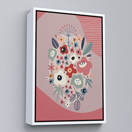 Kahverengi Çerçeveli Soyut Renkli Çiçekler Tablosu