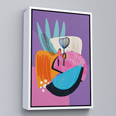 Altın Çerçeveli Soyut Renkli Çiçekler Tablosu