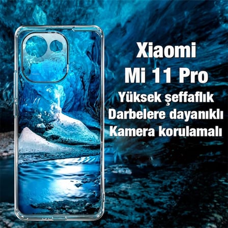 Ally Xiaomi Uyumlu Mi 11 Pro Kılıf Kamera Korumalı Ultra İnce Şeffaf Silikon Kılıf-(5775)