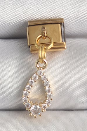 316L Çelik Gold Renk Sallantı Zirkon Taşlı Damla Model Nomination Charm 5886