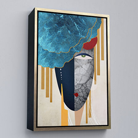 Altın Çerçeveli Soyut Kadın Yüzü Tablosu