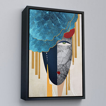 Beyaz Çerçeveli Soyut Kadın Yüzü Tablosu