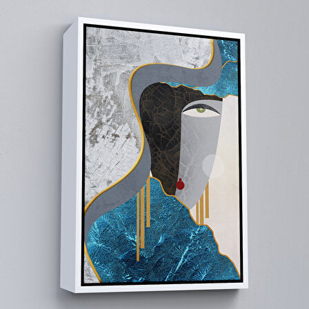 Beyaz Çerçeveli Soyut Kadın Yüzü Tablosu