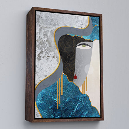 Beyaz Çerçeveli Soyut Kadın Yüzü Tablosu