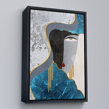 Beyaz Çerçeveli Soyut Kadın Yüzü Tablosu