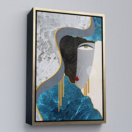 Kahverengi Çerçeveli Soyut Kadın Yüzü Tablosu