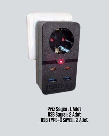 Tip Akım Koruma Prizi 10A 2500W USB Type C Destekli