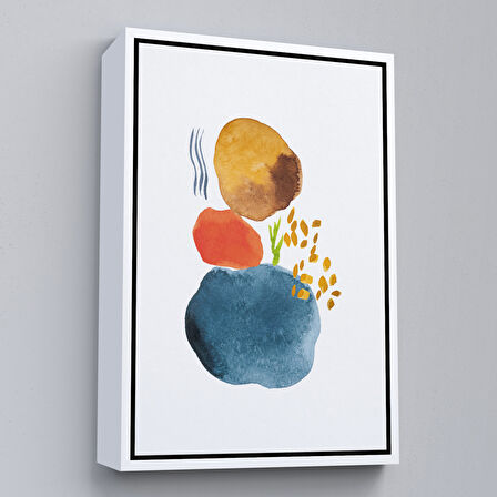 Beyaz Çerçeveli Suluboya Görünümlü Soyut Tablo