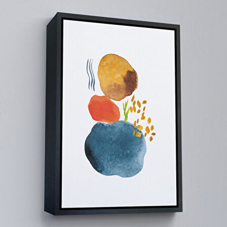 Beyaz Çerçeveli Suluboya Görünümlü Soyut Tablo