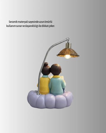 Romantik Çift Temalı Dekoratif Masa Lambası Yumuşak LED Işık