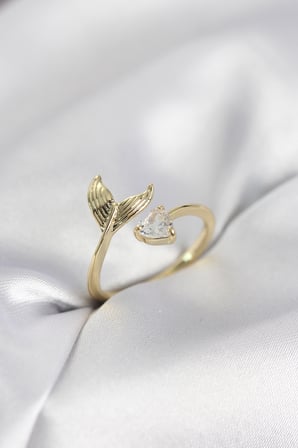 Kadın Yüzük Balık Kuyruğu Model Gold Renk Zirkon Taşlı