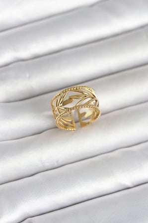 316L Çelik Gold Renk Başak Model Kadın Yüzük 5886