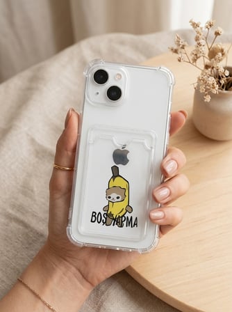 iPhone 14 Boş Yapma Muz Detaylı Kart Bölmeli Şeffaf Telefon Kılıfı