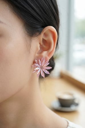 Lotus Model Pembe Renk Kristal Taşlı Kadın Küpe 5886