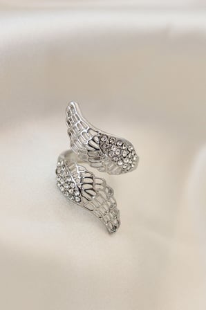 Yüzük Ayarlamalı Silver Renk Metal Zirkon Taşlı Kanat