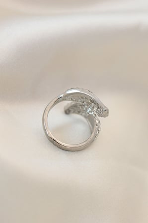 Yüzük Ayarlamalı Silver Renk Metal Zirkon Taşlı Kanat