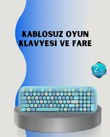 Retro Tarz Kablosuz Klavye Mouse Seti – 104 Tuşlu Ergonomik Tasarım