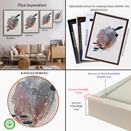 Beyaz Çerçeveli Suluboya Görünümlü Soyut Tablo