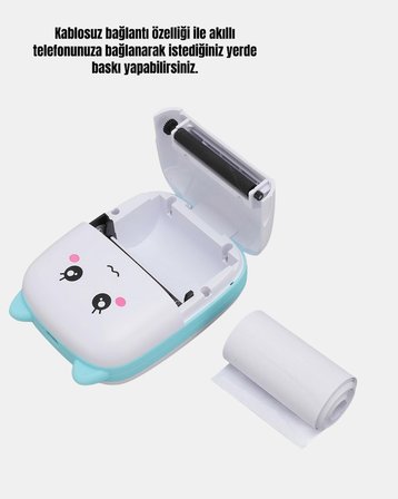 Mini Termal Yazıcı Kablosuz Taşınabilir Bluetooth Bağlantılı 200 DPI