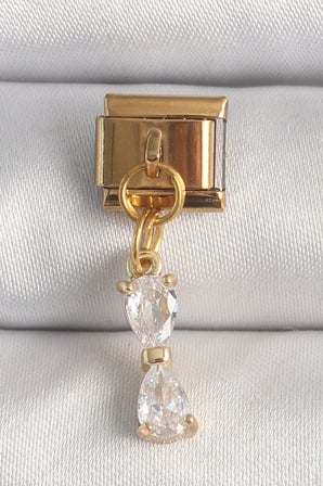 316L Çelik Gold Renk Sallantı Zirkon Taşlı Kurdele Model Nomination Charm 5886