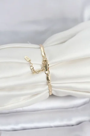 CM 14K Gold Renk Yassı Zincir Model Kadın Bileklik 5886